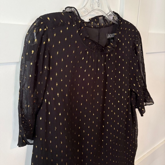 NWT J. Crew Women's Black and Gold Chiffon Smocked Puff Sleeve Top in Size M - Picture 5 of 8